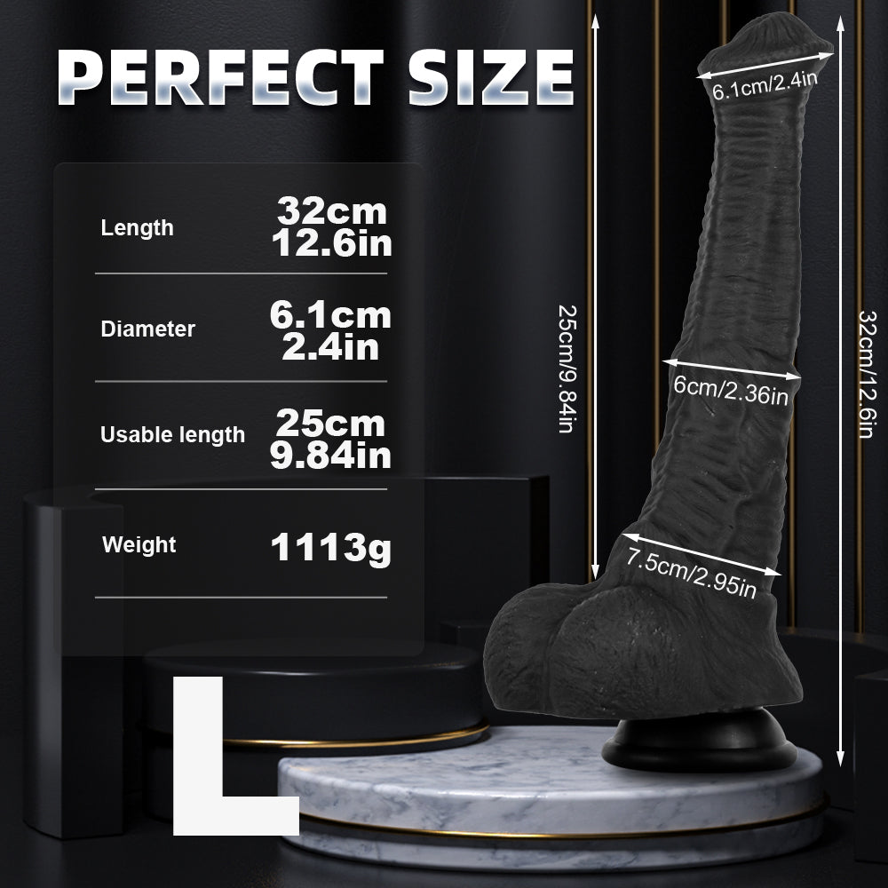 Black Fantsy Gebogen Getextureerd Horse Dildo