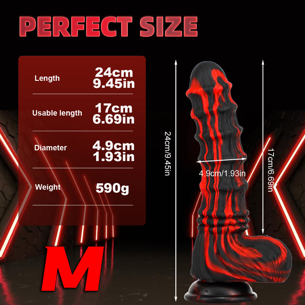 Zwart Rode Geribbelde Monsterdildo Met Zuignap