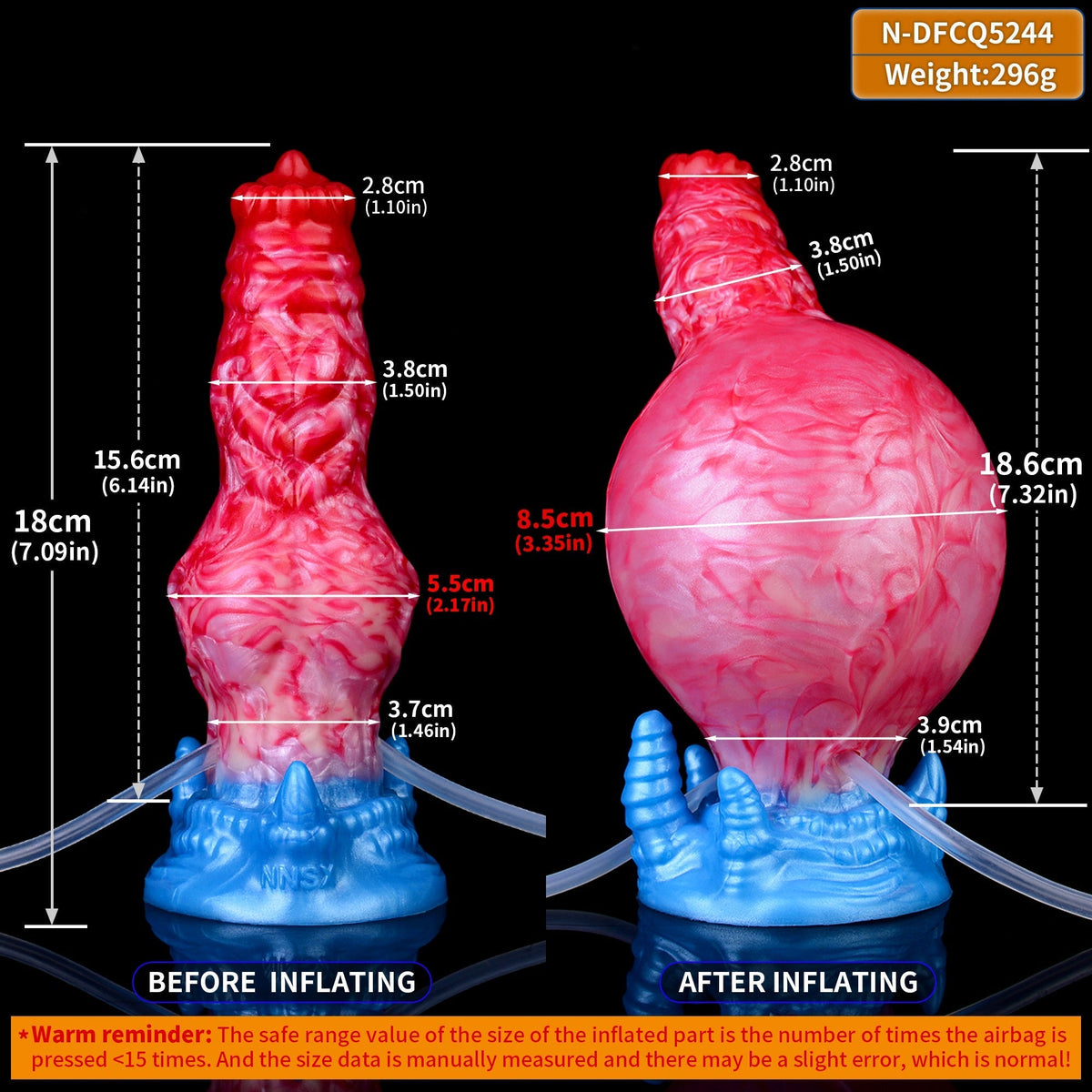 18cm Opblaasbare Honden Knot Squirting Dildo