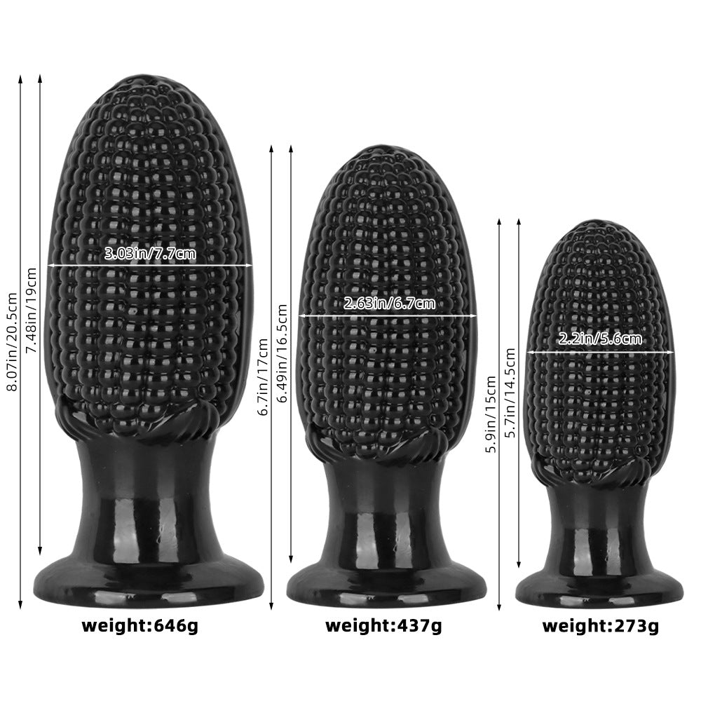 Zwarte PVC Maïskolf Buttplug In Drie Maten