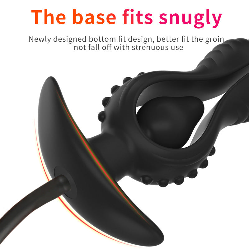 Zwarte Grote Opblaasbare Siliconen Buttplug met Noppen