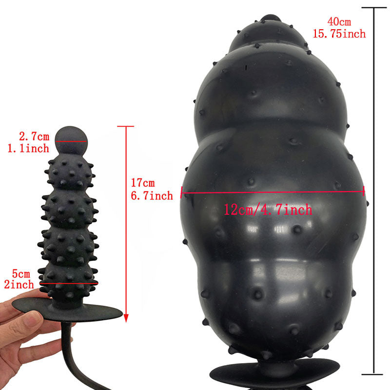Zwarte Opblaasbare Kralen Buttplug 12 cm Diameter