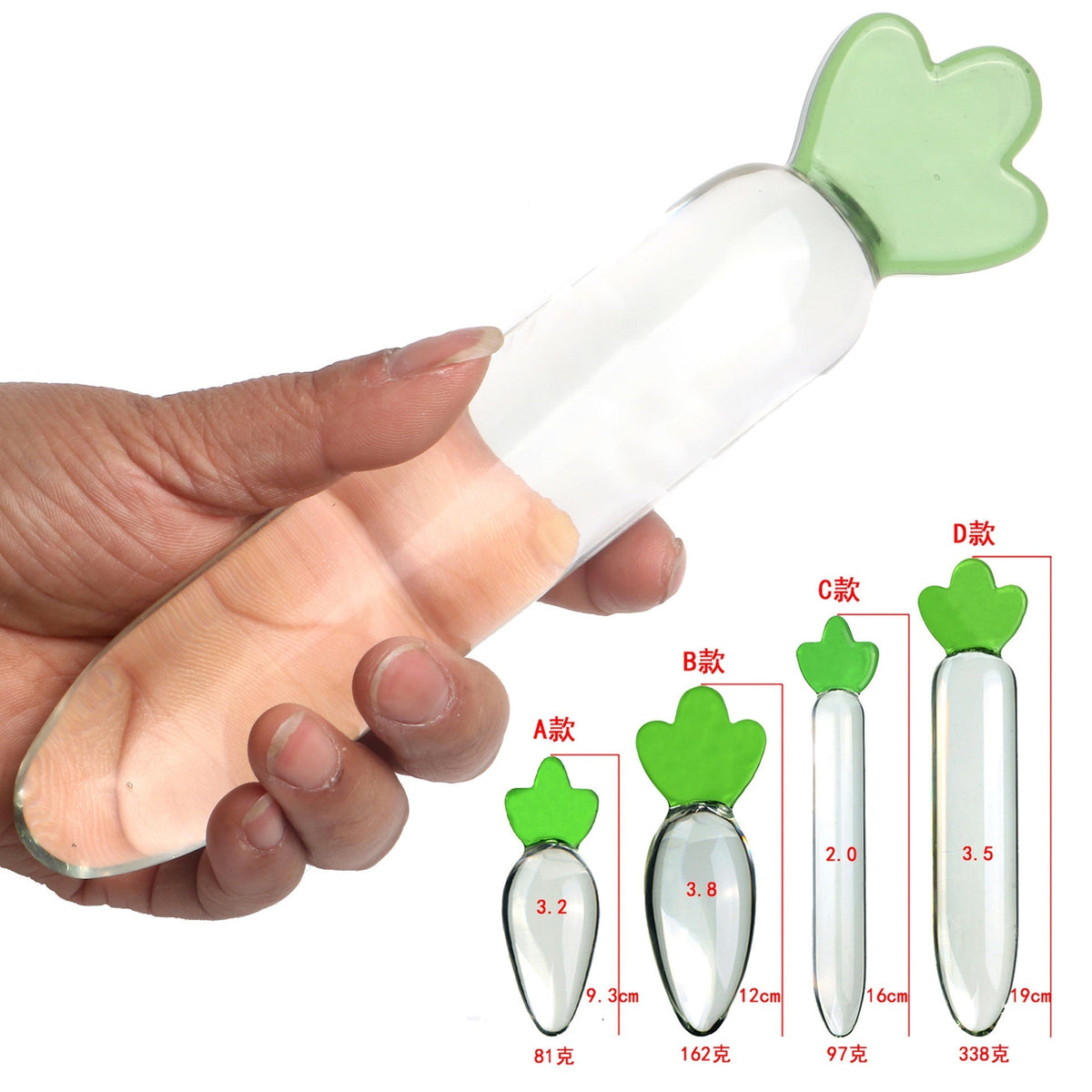 Glazen Dildo In Wortelvorm Met 4 Maten