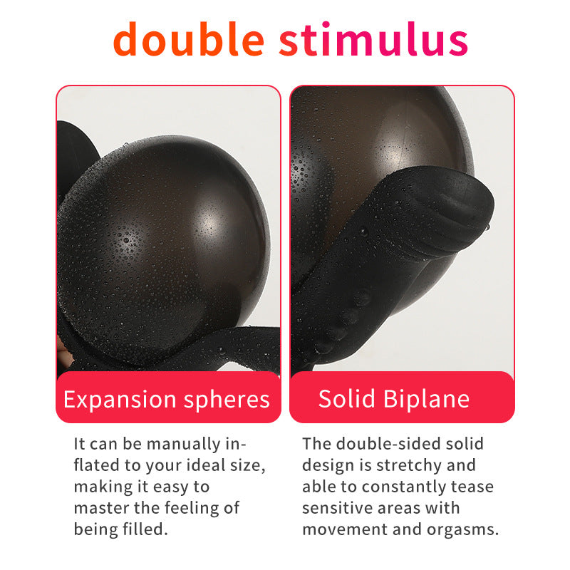 Zwarte Grote Opblaasbare Siliconen Buttplug met Noppen
