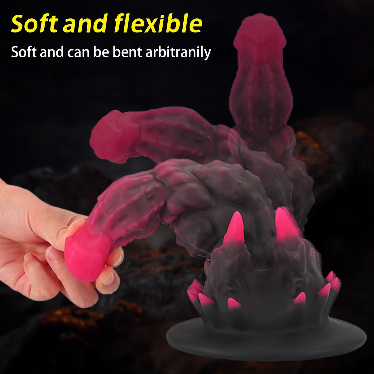 Zwart Roze Monsterdildo Met Noppen Zuignap