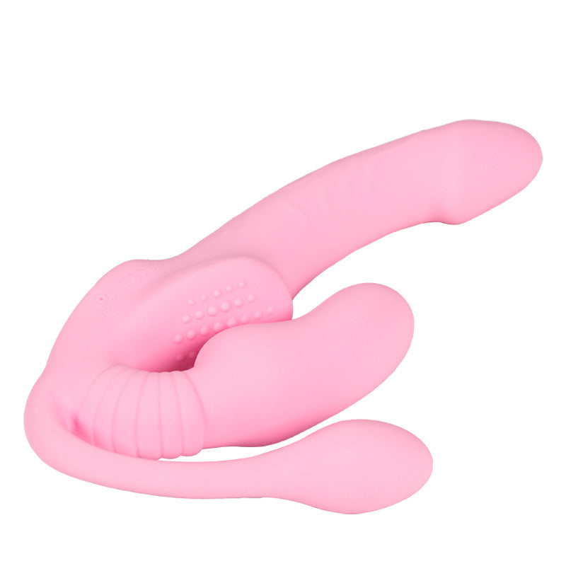 Roze Dubbele Strapless Dildo Met Drie Vibratiemotoren