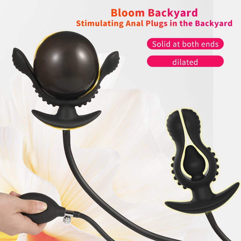 Zwarte Grote Opblaasbare Siliconen Buttplug met Noppen