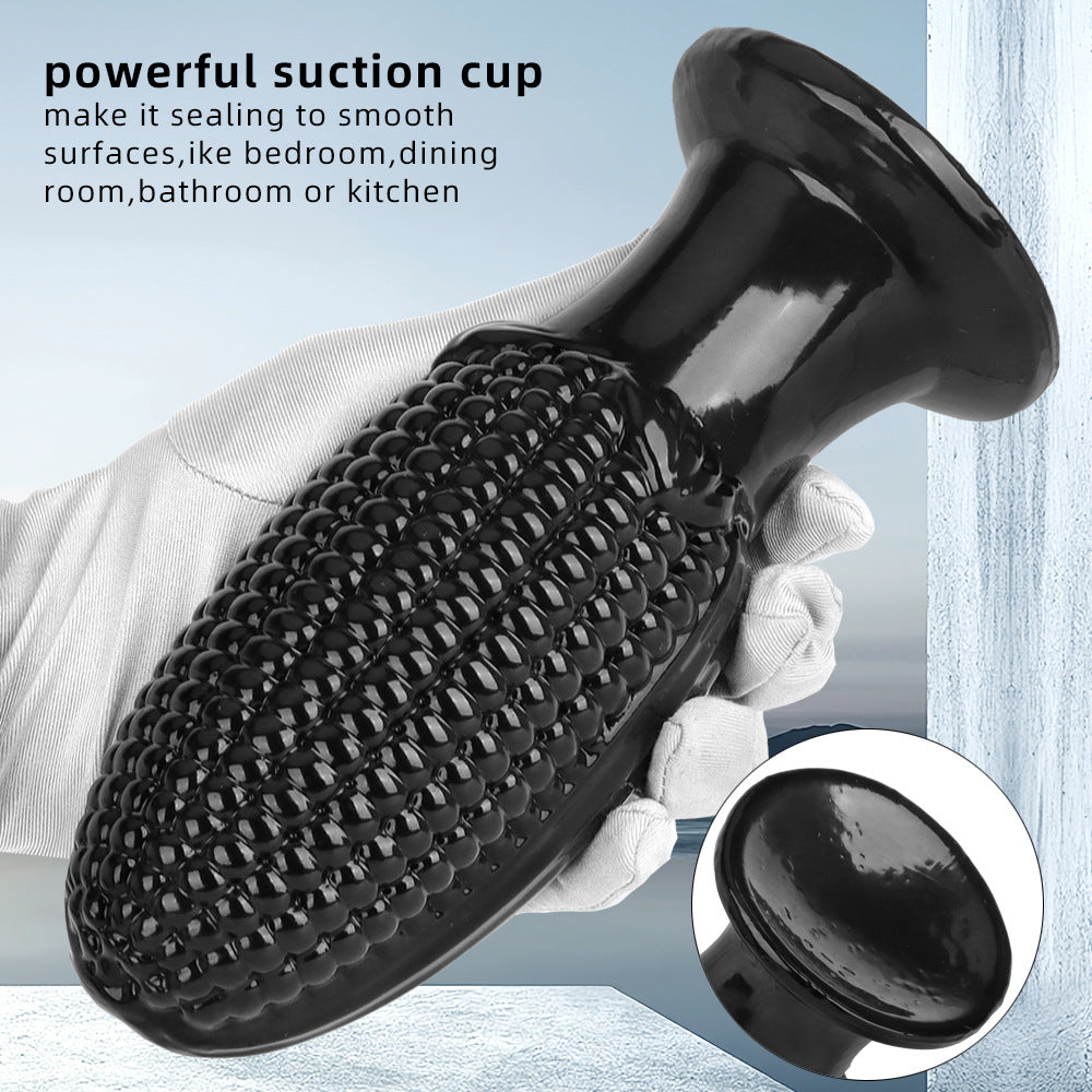 Zwarte PVC Maïskolf Buttplug In Drie Maten