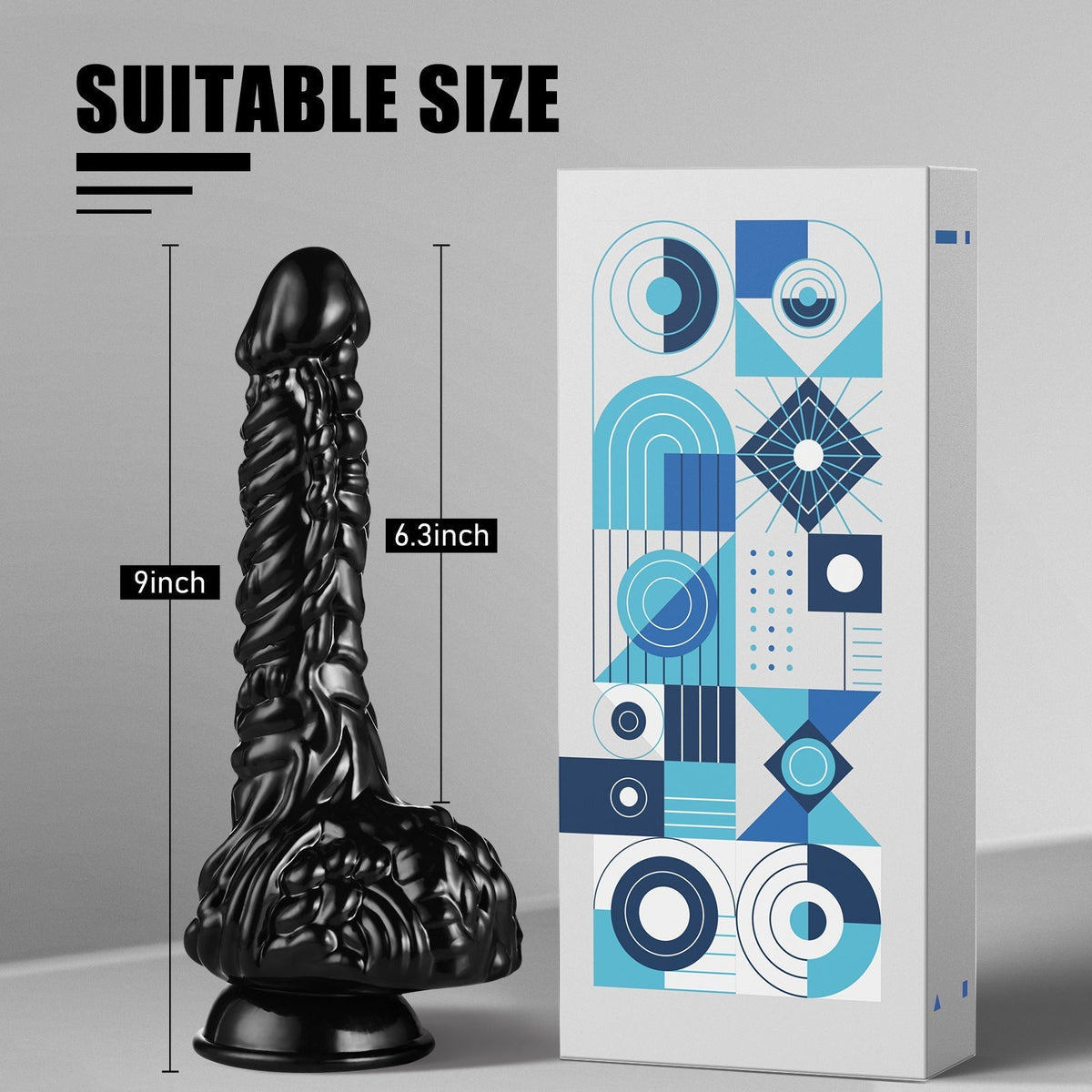 23 cm Getextureerde Fantasy Big Black Dildo Zuignapbasis