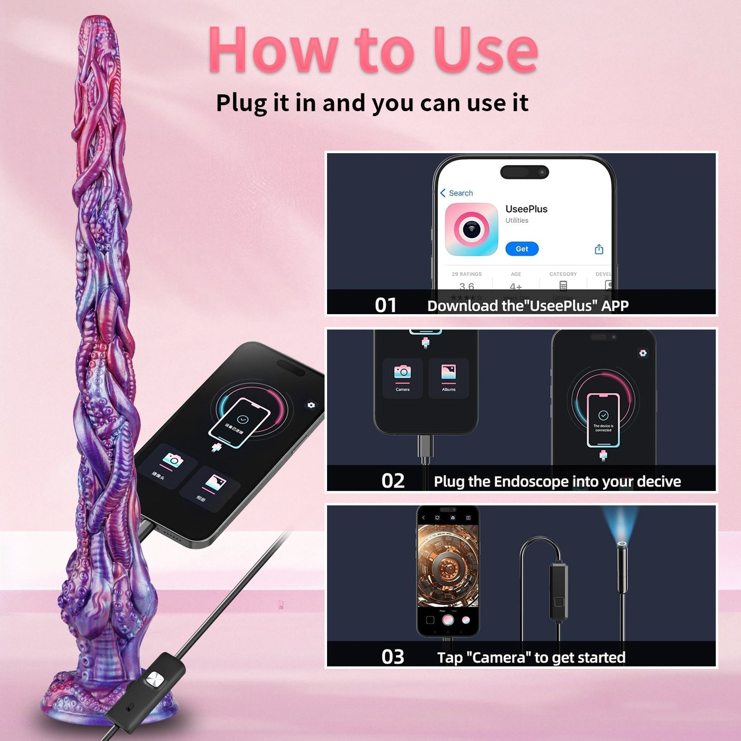 Monster Lange Tentakel Buttplug met APP-camera