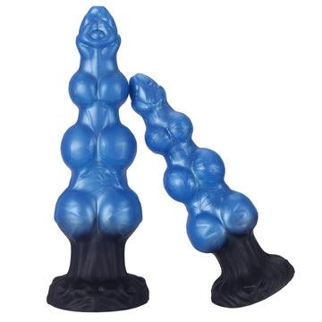 Blauwe Siliconen Fantasy Dog Dildo met Drie Knopen
