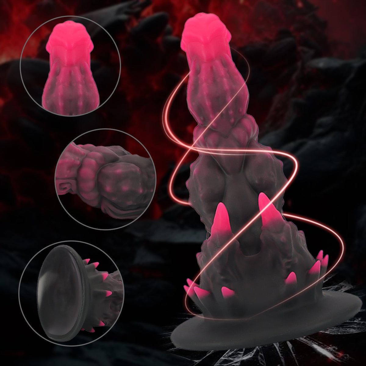 Zwart Roze Monsterdildo Met Noppen Zuignap