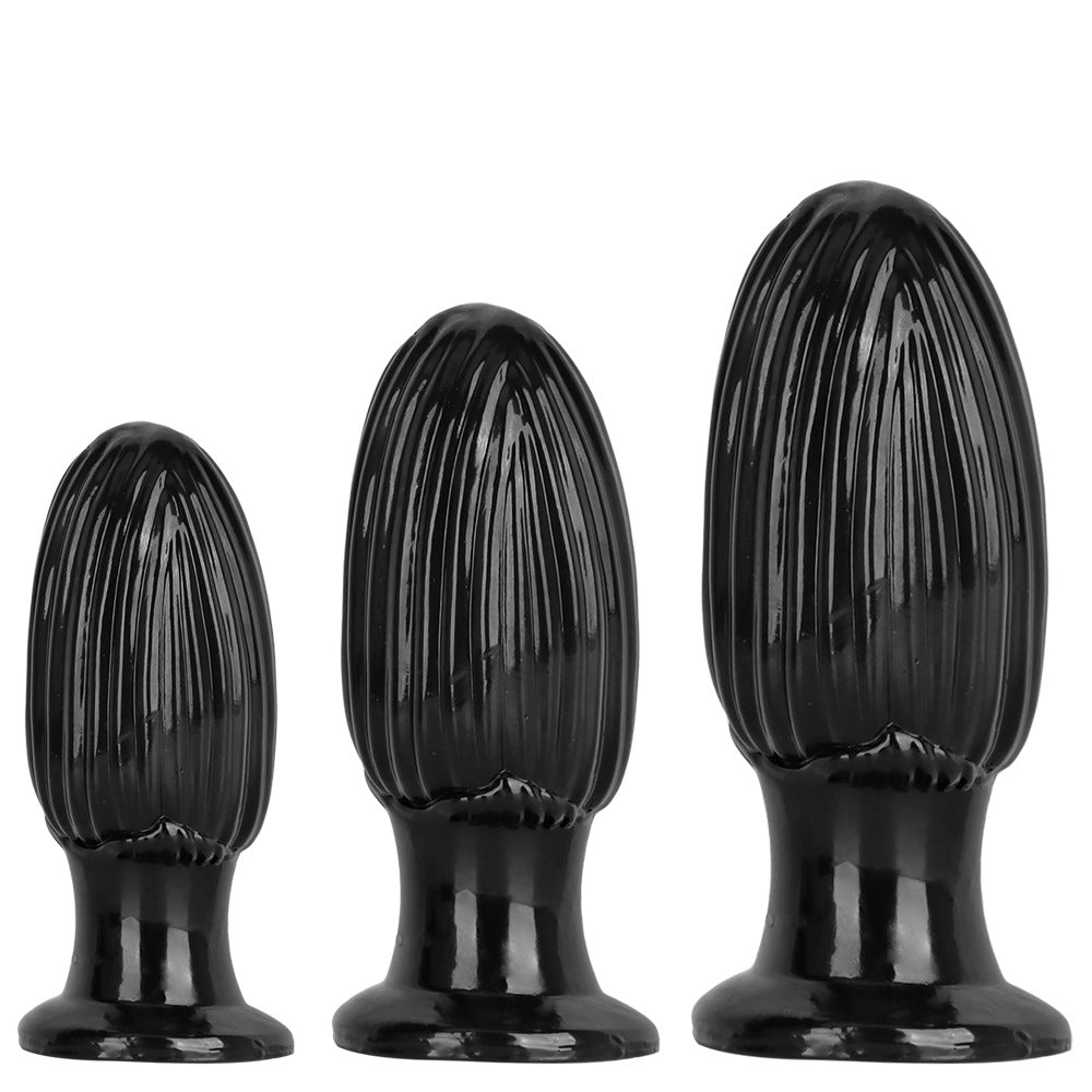 Zwarte PVC Maïskolf Buttplug In Drie Maten