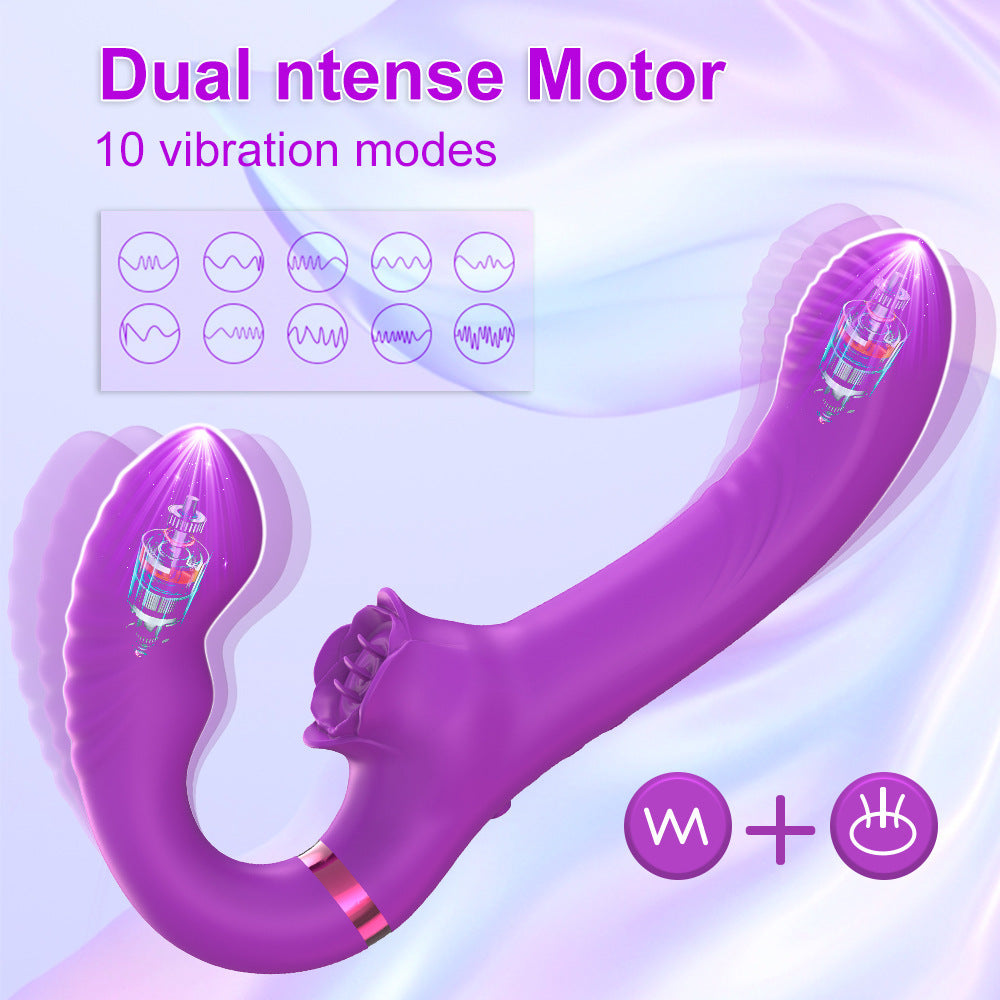 Clitoris Stimulator Met Dubbelzijdige Strapless Dildo
