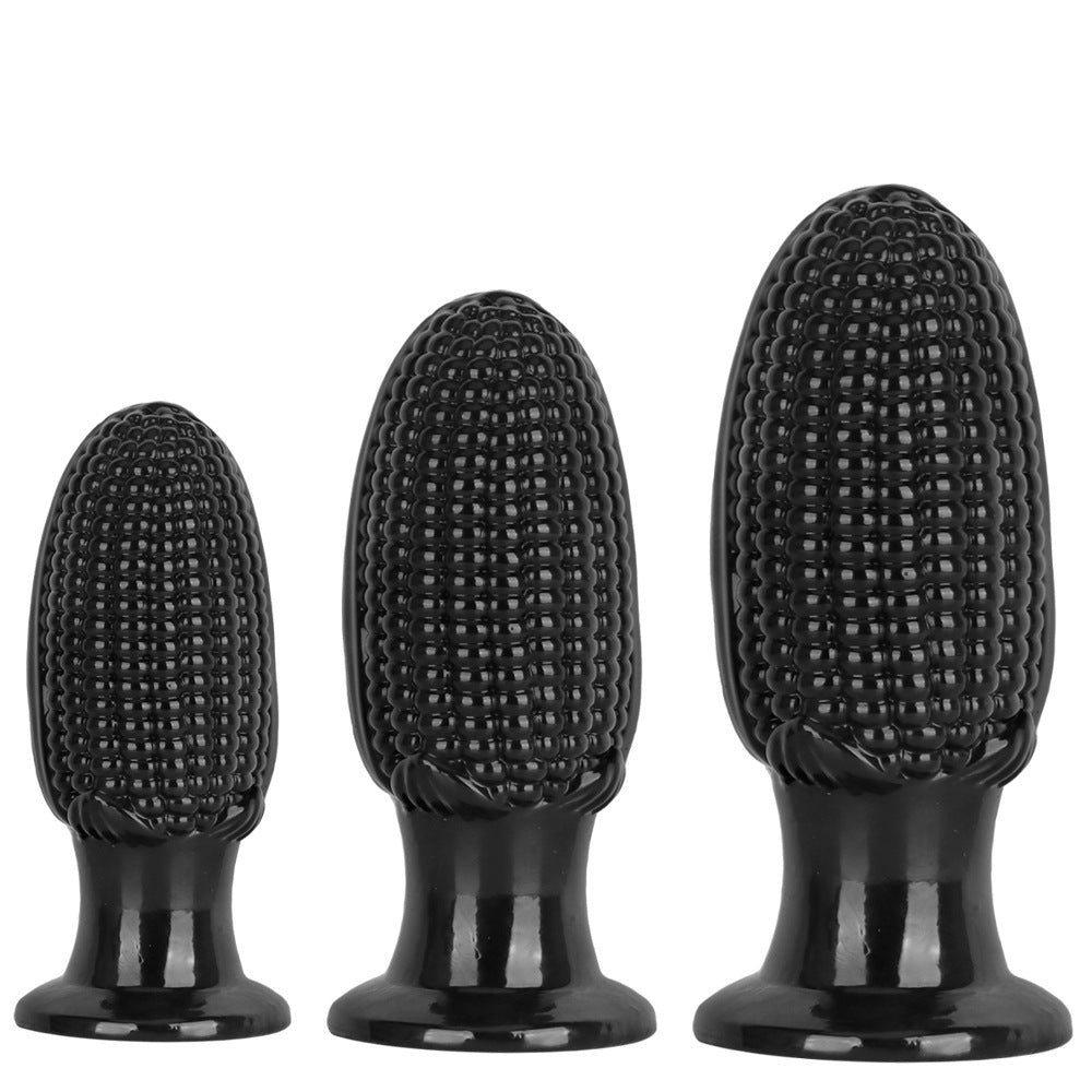 Zwarte PVC Maïskolf Buttplug In Drie Maten