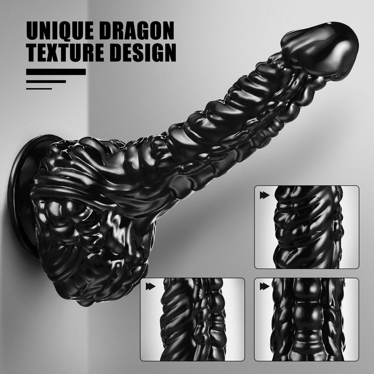 23 cm Getextureerde Fantasy Big Black Dildo Zuignapbasis