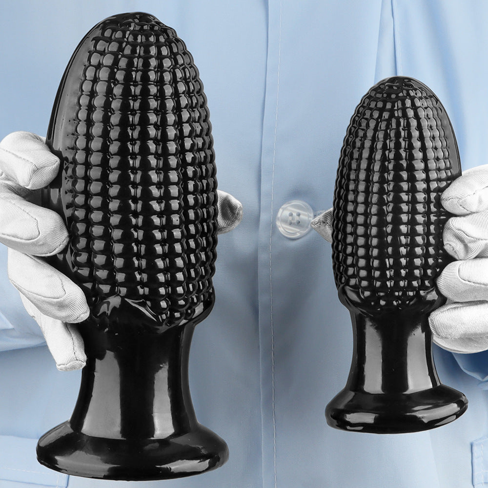 Zwarte PVC Maïskolf Buttplug In Drie Maten