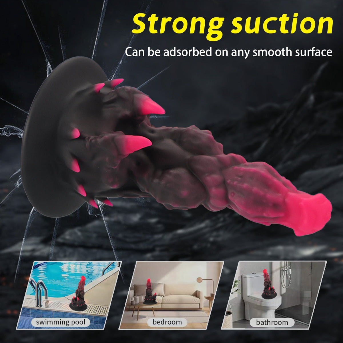 Zwart Roze Monsterdildo Met Noppen Zuignap