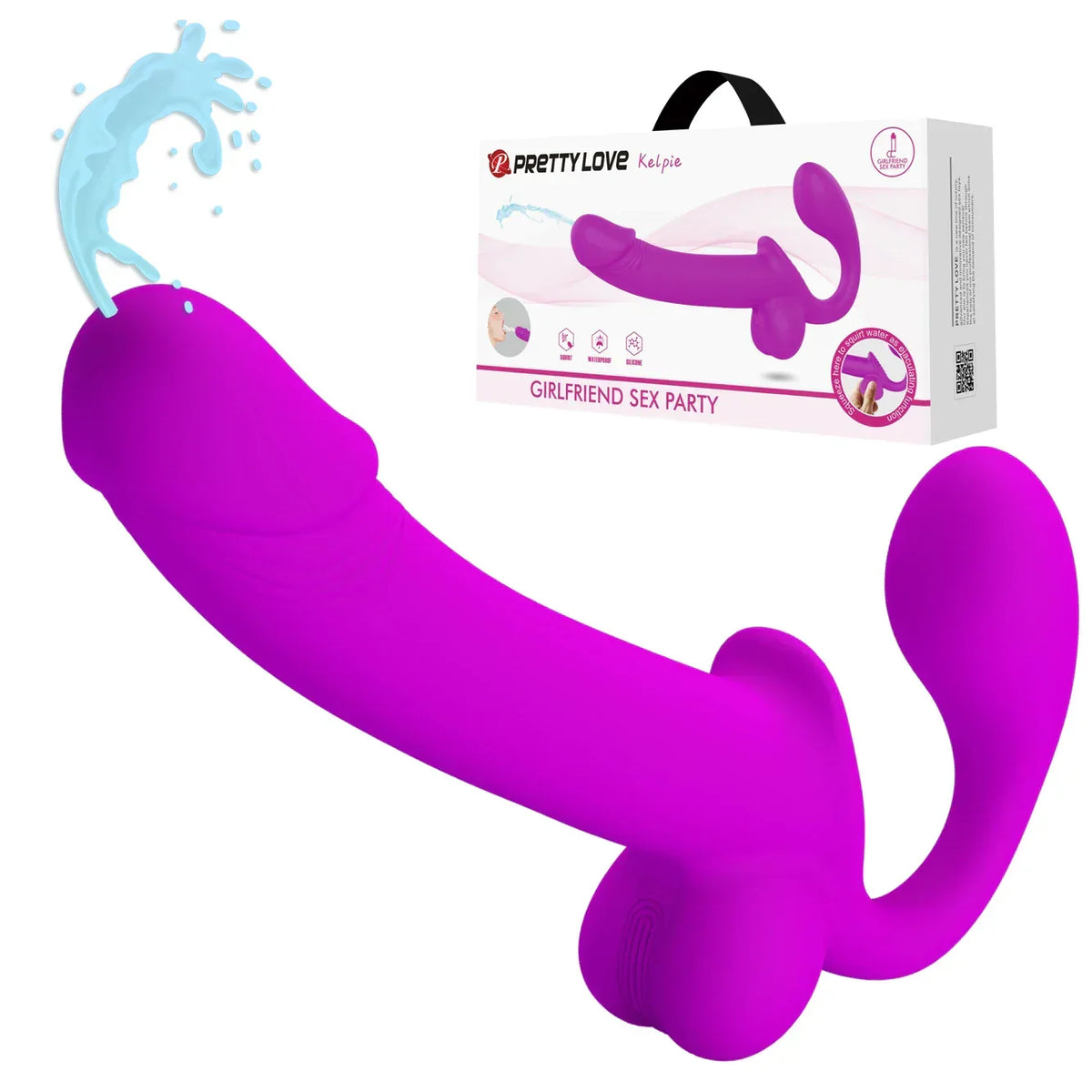 Paarse Strapless Strapon Dildo Met Squirtingfunctie