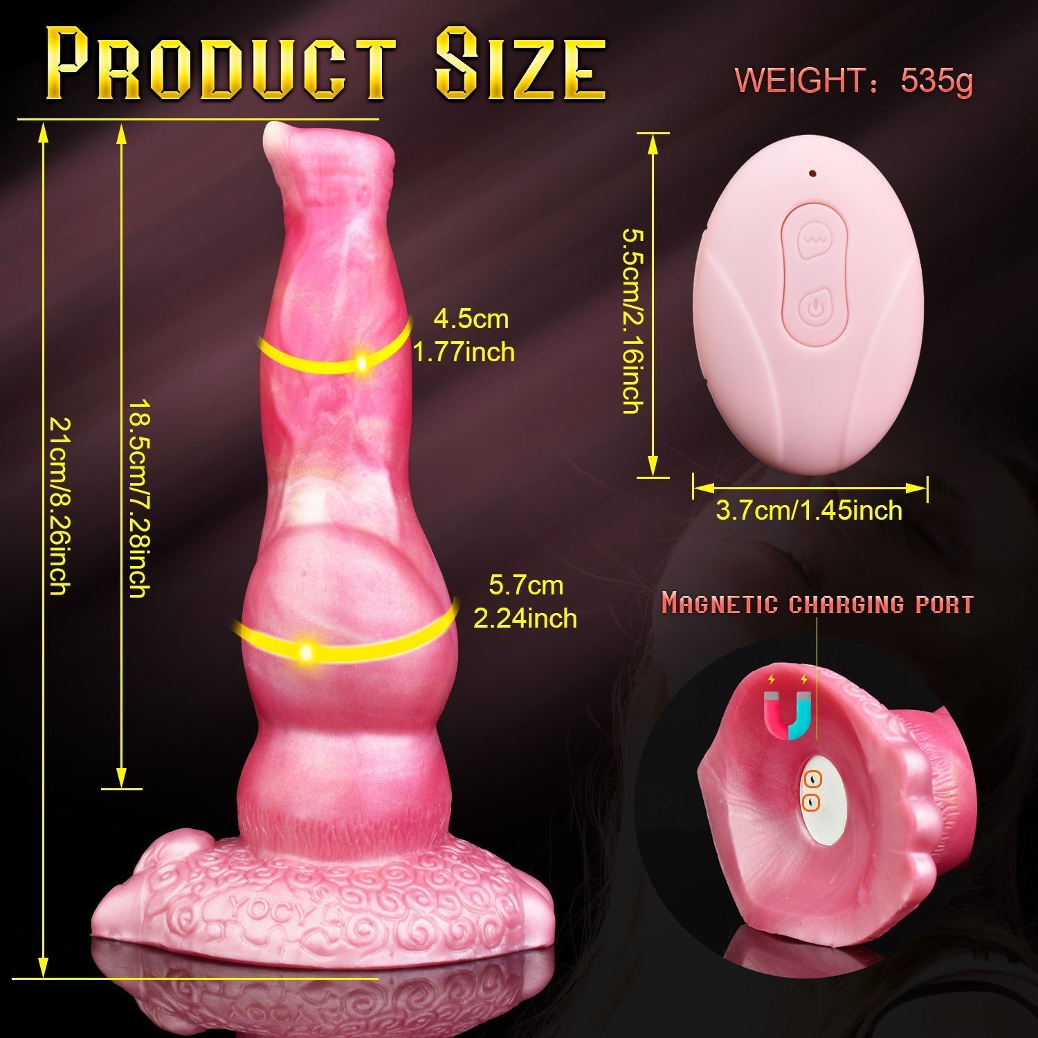 21 cm Soft Pink Dogdildo met Afstandsbediening