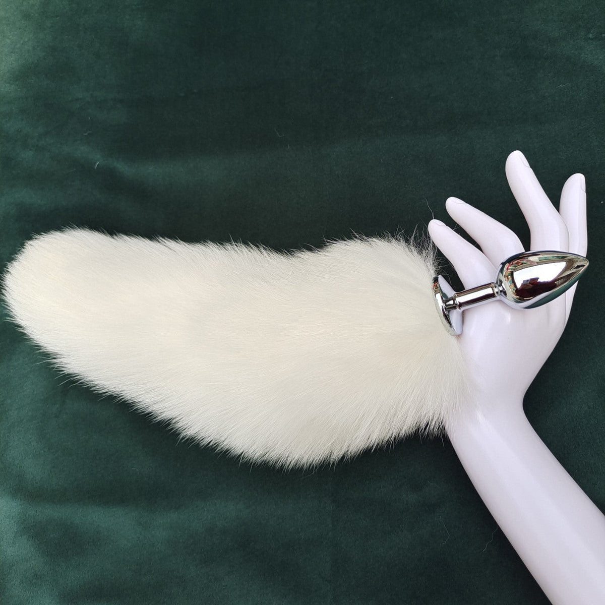 Witte Pluizige Fox Tail Buttplug van Metaal