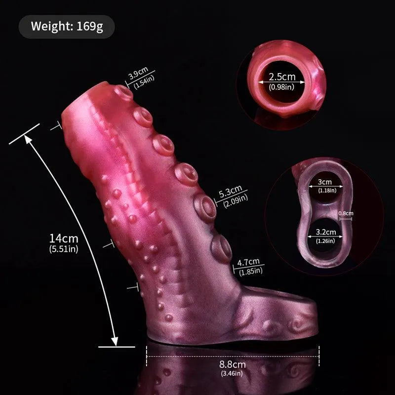 Rode Octopus Peni Sleeve Met Tentakeltextuur