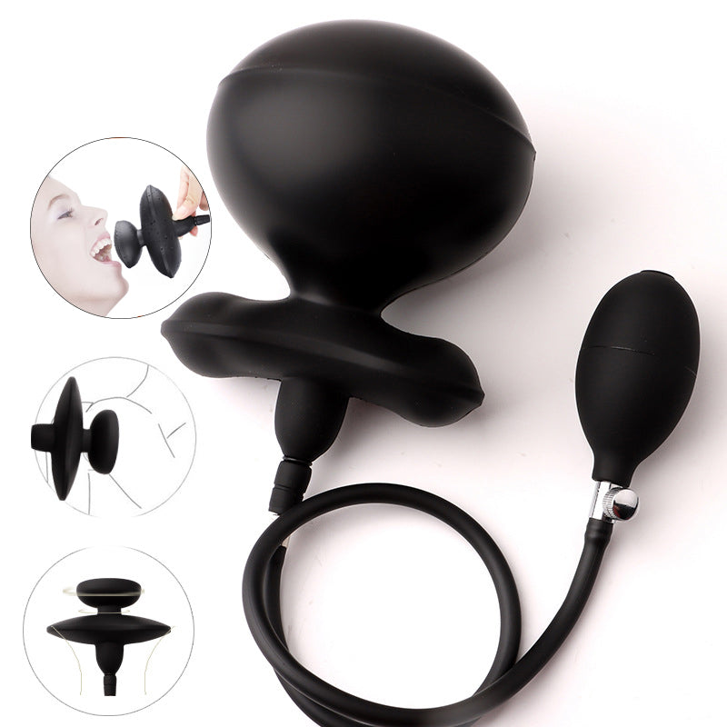 Zwarte Opblaasbare Butterfly Gag met Afneembare Pomp