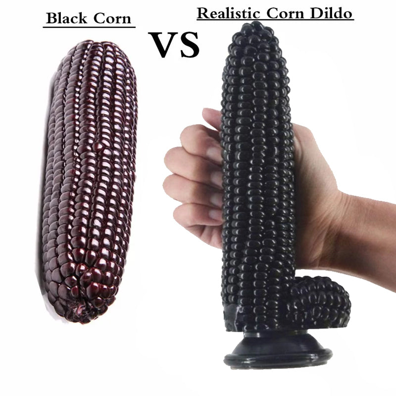 18 cm Zwarte Maïskolf Dildo met Noppen