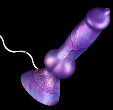 Paarse Siliconen Squirtingdildo Met Hondenknoop En Zuignap