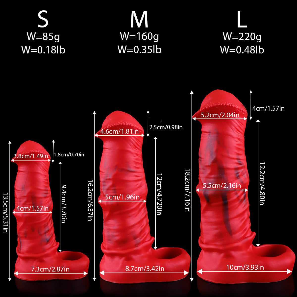 Rode Fantasy Horse Cock Sleeve 18cm Met Textuur