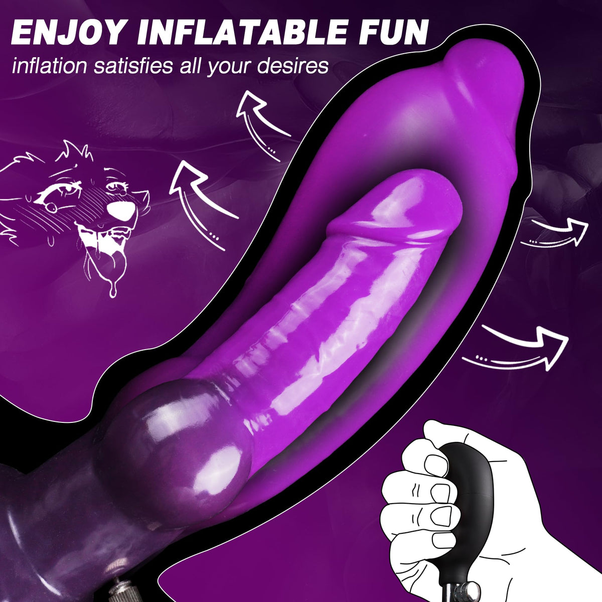 19cm Paarse Fantasie Opblaasbare Buttplug Met Knot