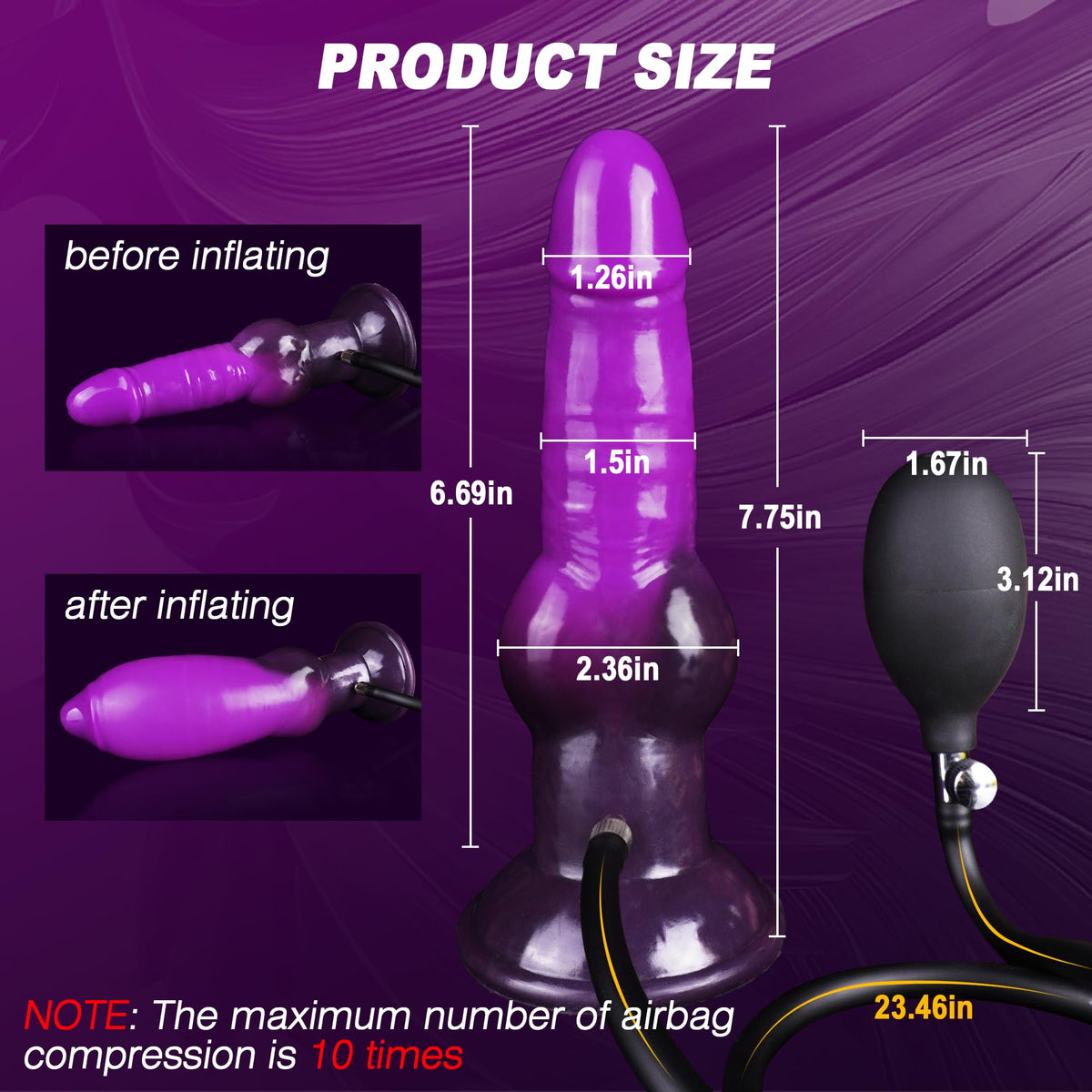 19cm Paarse Fantasie Opblaasbare Buttplug Met Knot