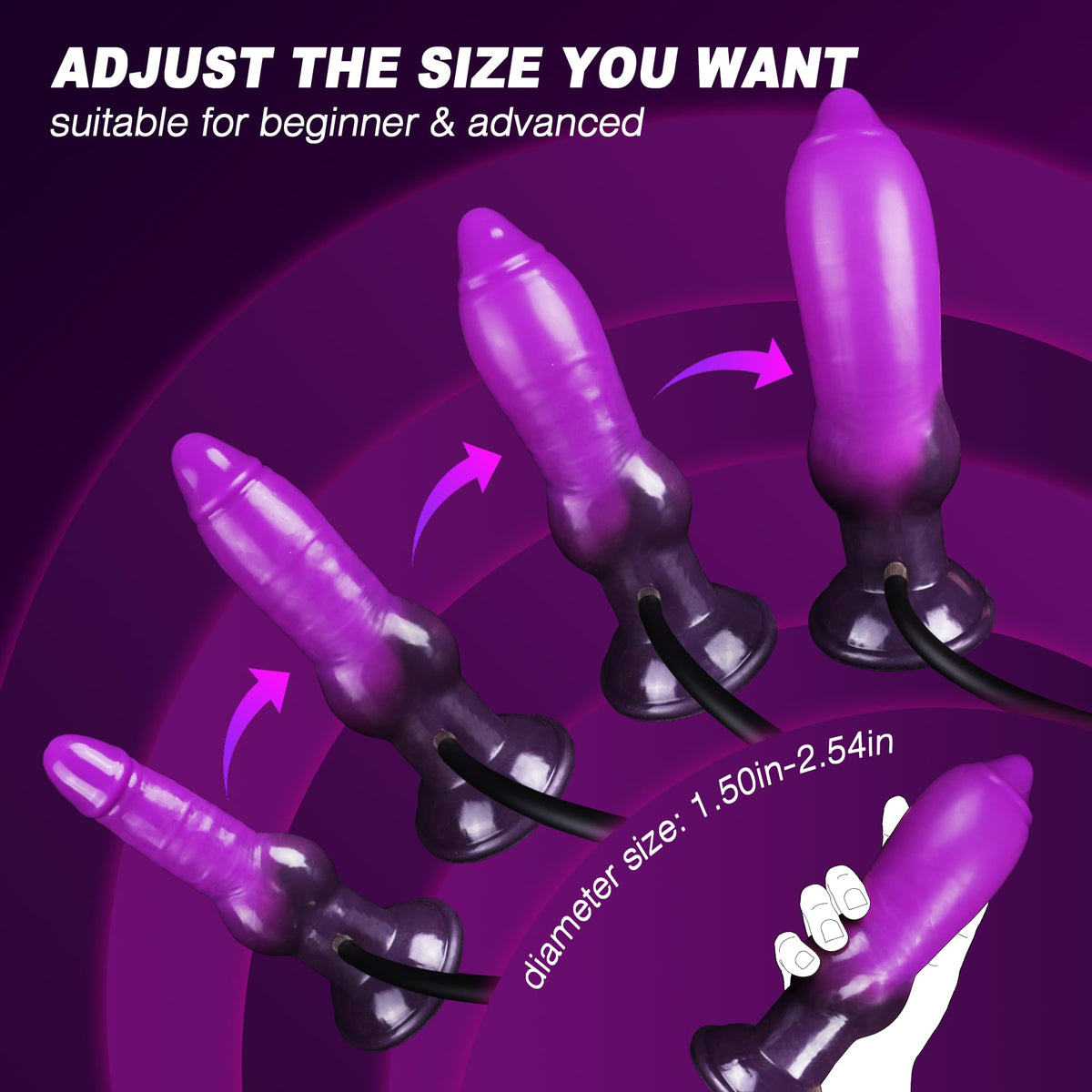 19cm Paarse Fantasie Opblaasbare Buttplug Met Knot