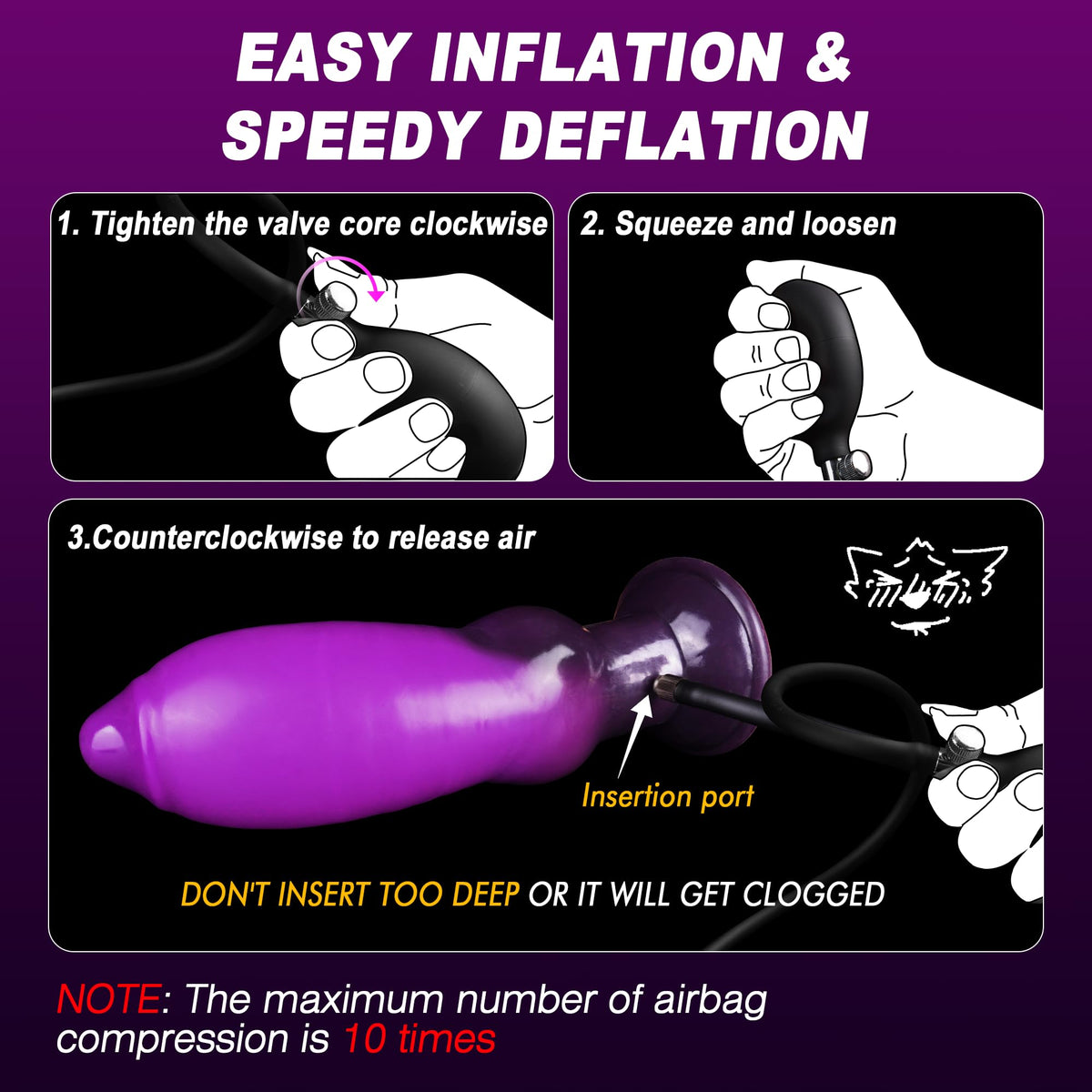 19cm Paarse Fantasie Opblaasbare Buttplug Met Knot