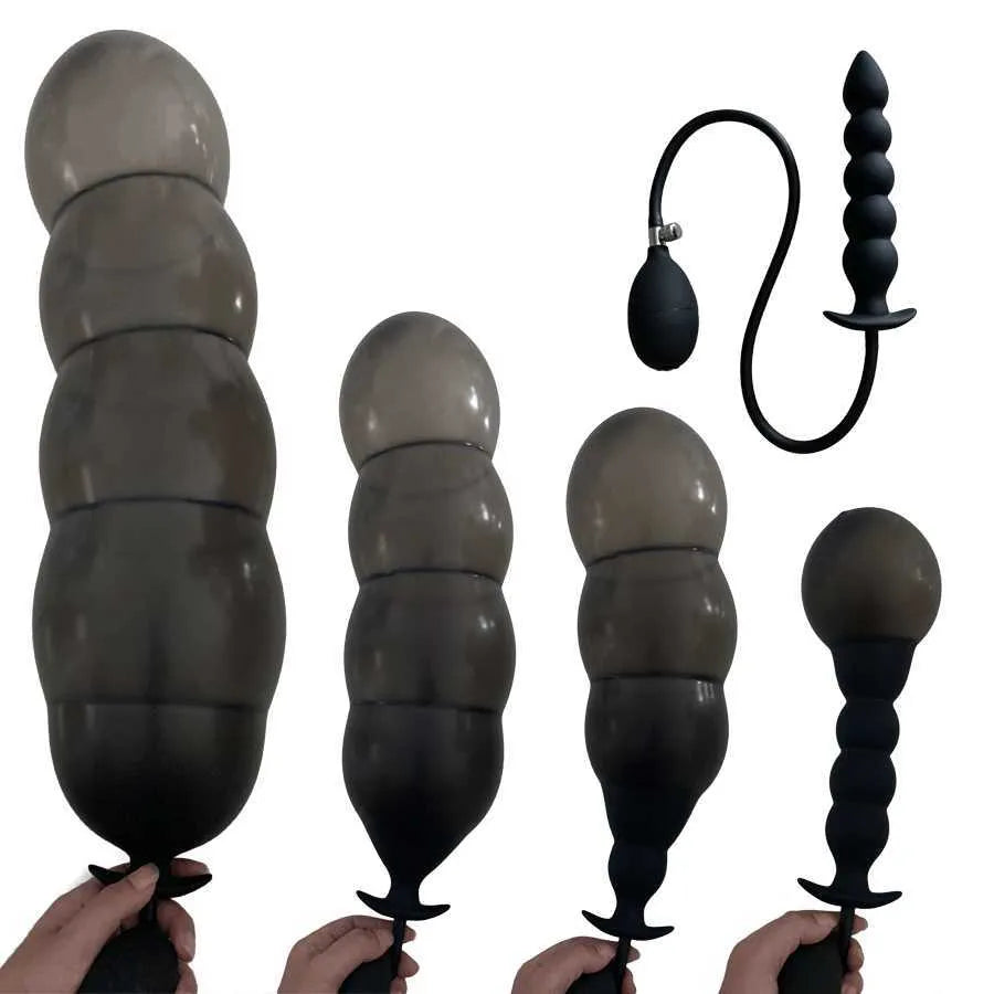 Black Inflatable Anal Beads Toy