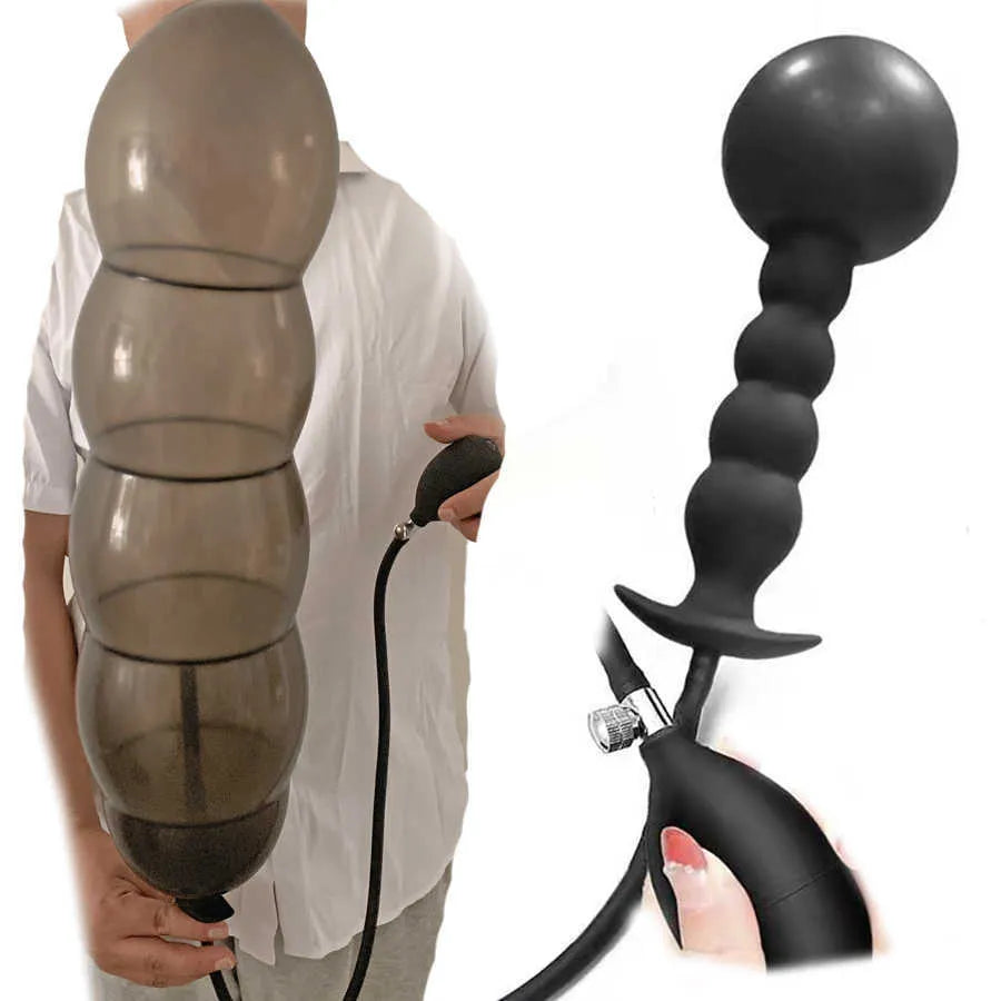 Black Inflatable Anal Beads Toy