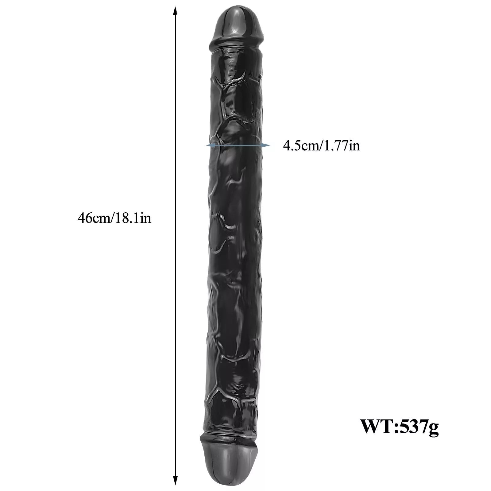 Dubbele Dildo 45.7 cm Zwart Lange Geribbelde Speelgoed