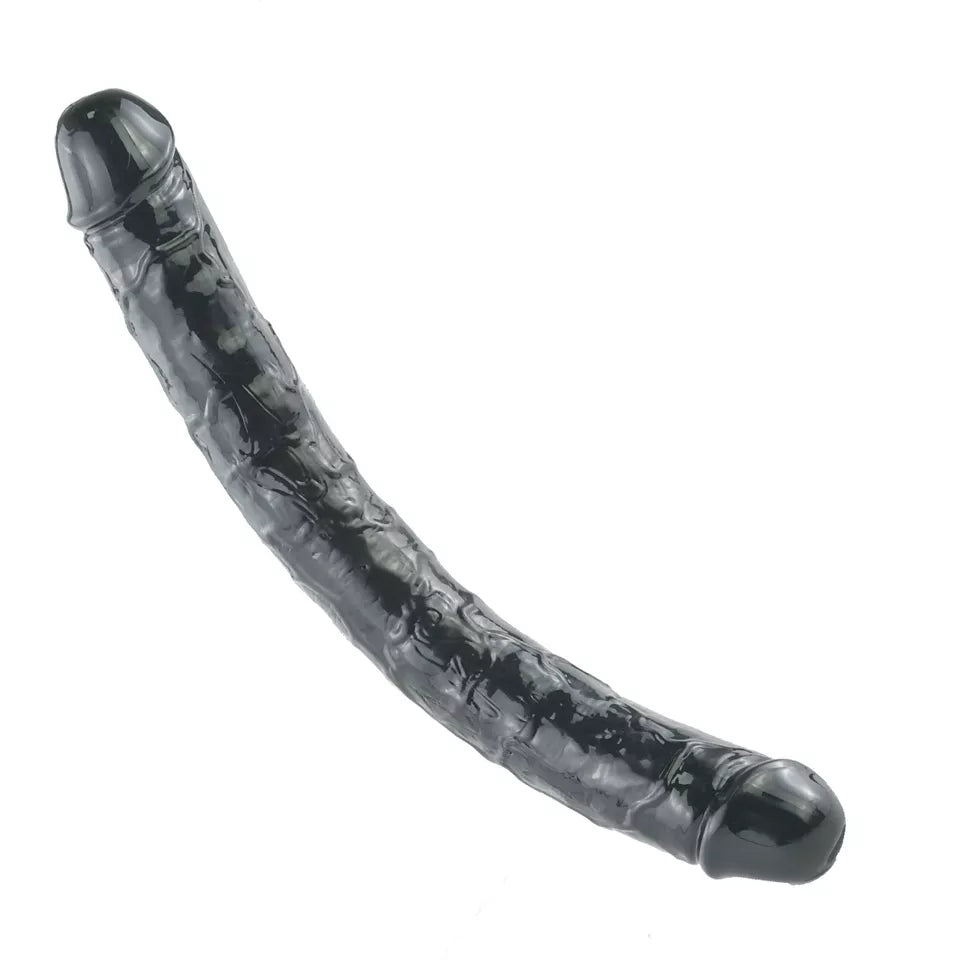 Dubbele Dildo 45.7 cm Zwart Lange Geribbelde Speelgoed