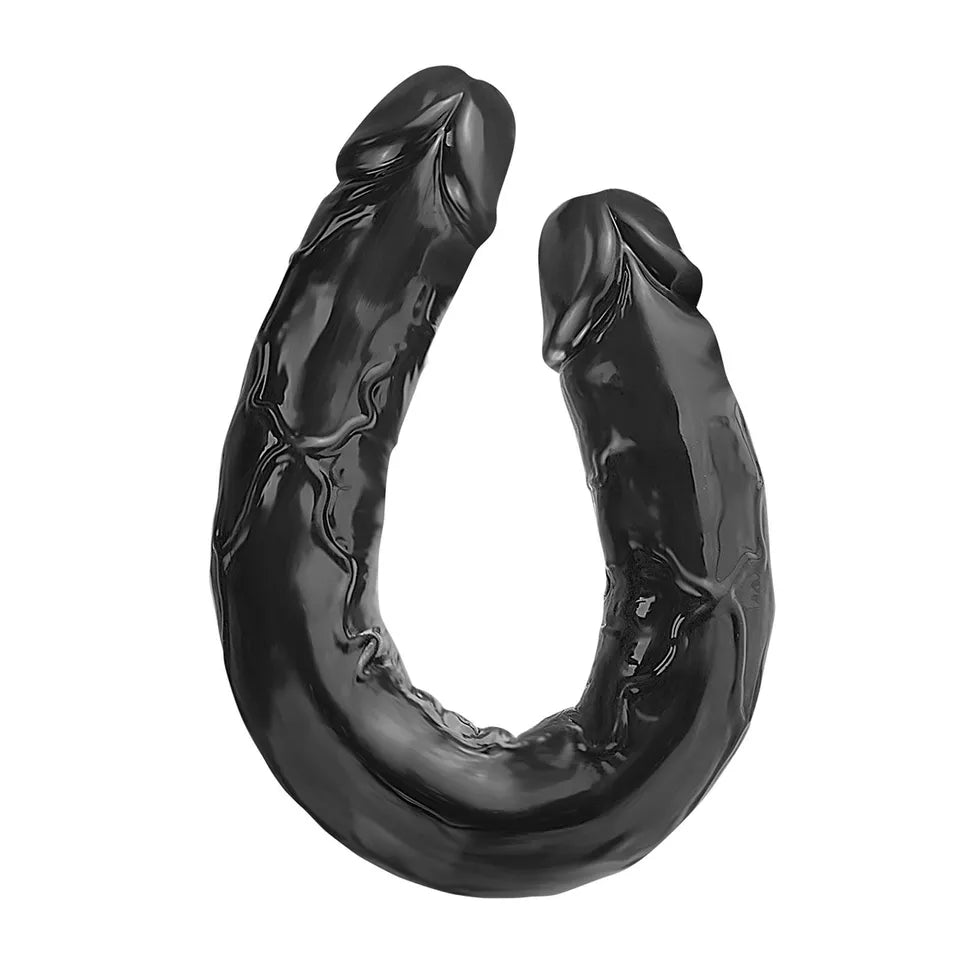Dubbele Dildo 45.7 cm Zwart Lange Geribbelde Speelgoed