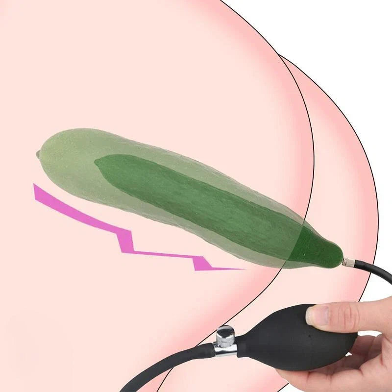 Groene Komkommer Opblaasbare Butt Plug Met Pomp