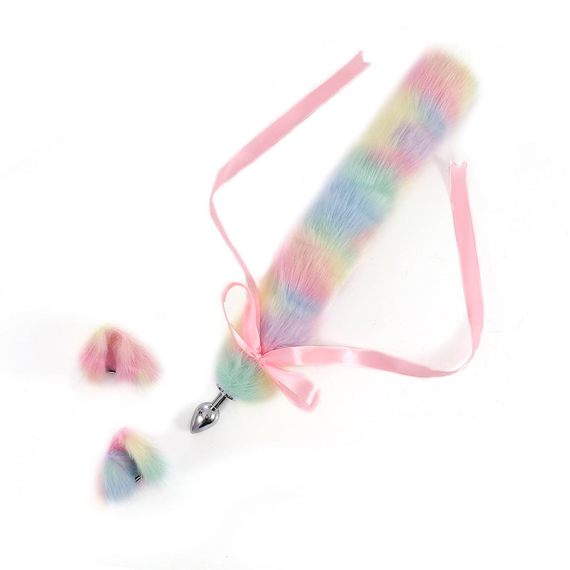 Regenboog Bunny Anal Plug Afneembare Staart Konijnenoren